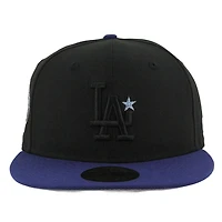 Los Angeles Dodgers Black and Dark Royal with Front Star Back to World Champions Patch Grey UV New Era 59FIFTY Fitted Hat