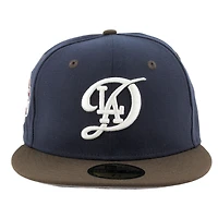 Los Angeles Dodgers Navy and Brown City Connect Logo Back to World Champions Patch Grey UV New Era 59FIFTY Fitted Hat