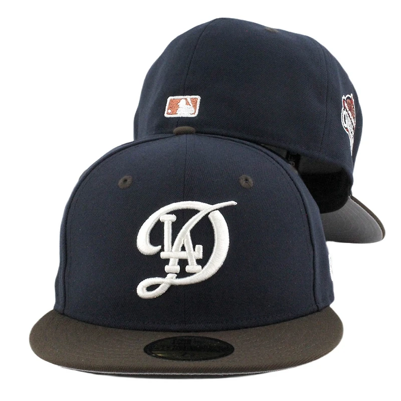 Los Angeles Dodgers Navy and Brown City Connect Logo Back to World Champions Patch Grey UV New Era 59FIFTY Fitted Hat