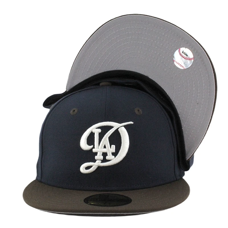 Los Angeles Dodgers Navy and Brown City Connect Logo Back to World Champions Patch Grey UV New Era 59FIFTY Fitted Hat