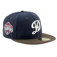 Los Angeles Dodgers Navy and Brown City Connect Logo Back to World Champions Patch Grey UV New Era 59FIFTY Fitted Hat