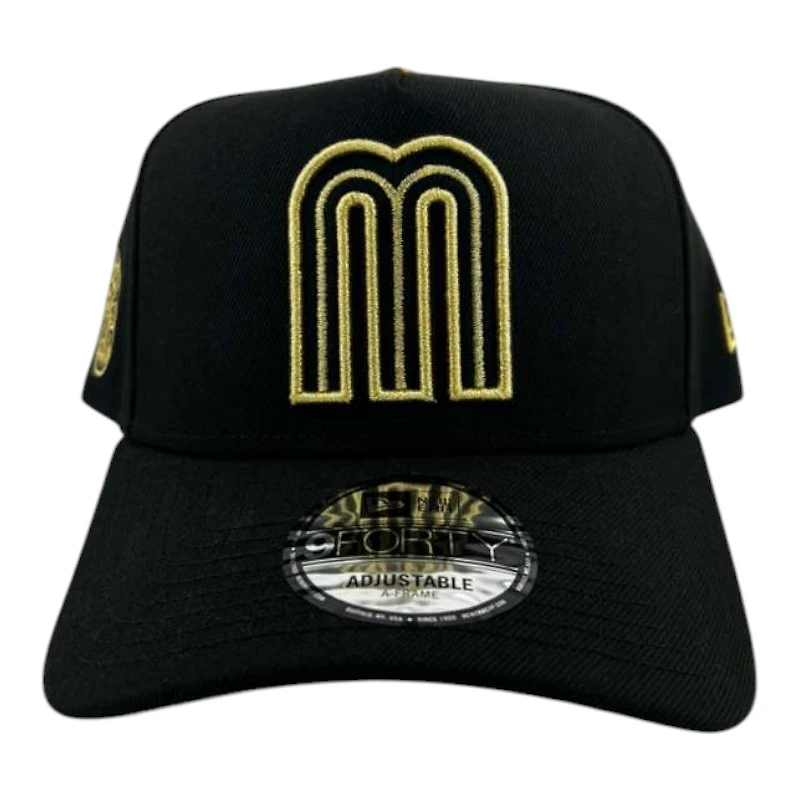 Mexico Black and Gold " World Baseball Classic" Aztec Patch New Era A-Frame 9FORTY Snapback Hat