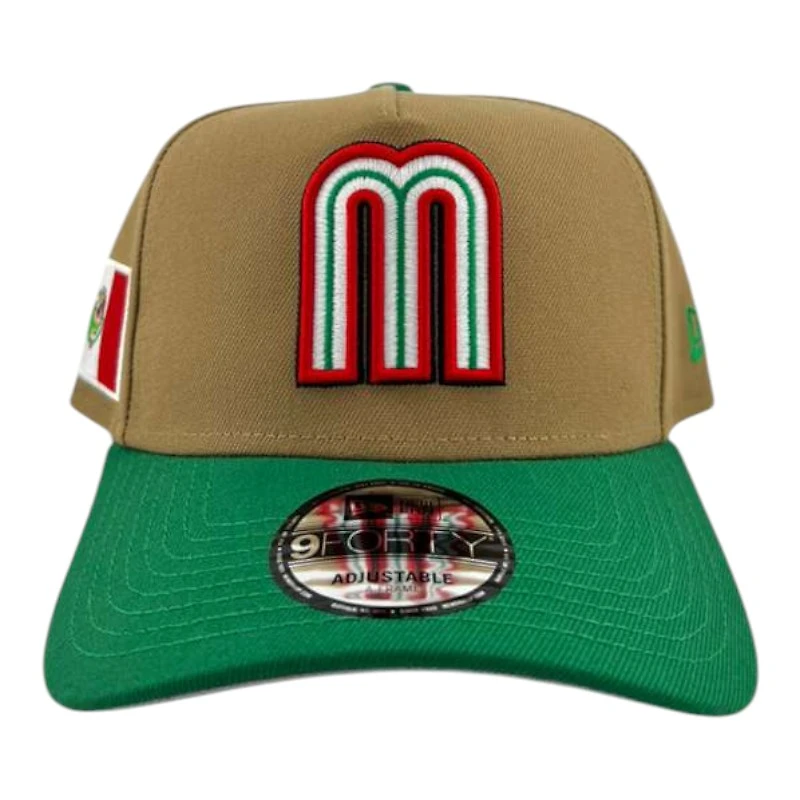 Mexico Khaki and Green "World Baseball Classic" Mexico Flag Patch New Era A-Frame 9FORTY Snapback Hat