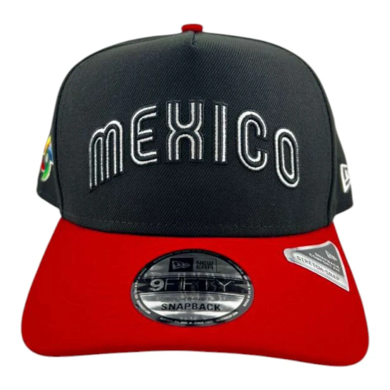 Mexico Black and Scarlet Wordmark WBC Patch Gray UV New Era 9FIFTY A-Frame Snapback Hat