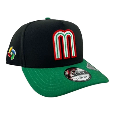 Mexico Black and Green WBC Patch Gray UV New Era 9FIFTY A-Frame Snapback Hat