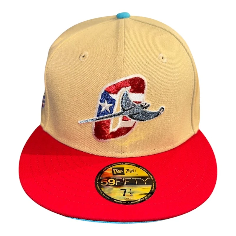 Orlando Rays Vegas Gold and Scarlet MiLB Vice Blue UV New Era 59FIFTY Fitted Hat