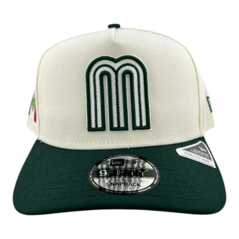 Mexico Chrome and Green "World Baseball Classic" Mexico Flag Patch Gray UV New Era 9FIFTY A-Frame Snapback Hat