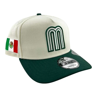 Mexico Chrome and Green "World Baseball Classic" Mexico Flag Patch Gray UV New Era 9FIFTY A-Frame Snapback Hat