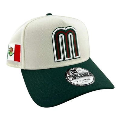 Mexico Chrome and Green "World Baseball Classic" Mexico Flag Patch New Era A-Frame 9FORTY Snapback Hat
