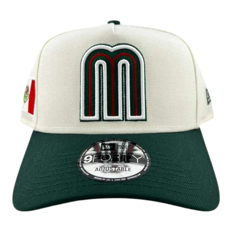 Mexico Chrome and Green "World Baseball Classic" Mexico Flag Patch New Era A-Frame 9FORTY Snapback Hat
