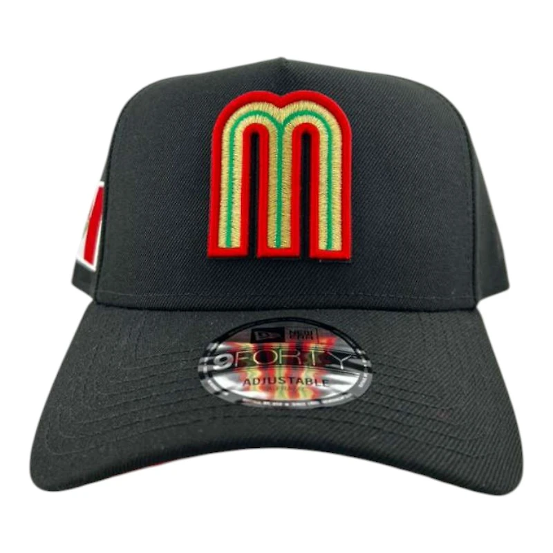 Mexico Gold Black Reverse "World Baseball Classic" Mexico Flag Patch New Era A-Frame 9FORTY Snapback Hat