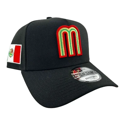 Mexico Gold Black Reverse "World Baseball Classic" Mexico Flag Patch New Era A-Frame 9FORTY Snapback Hat