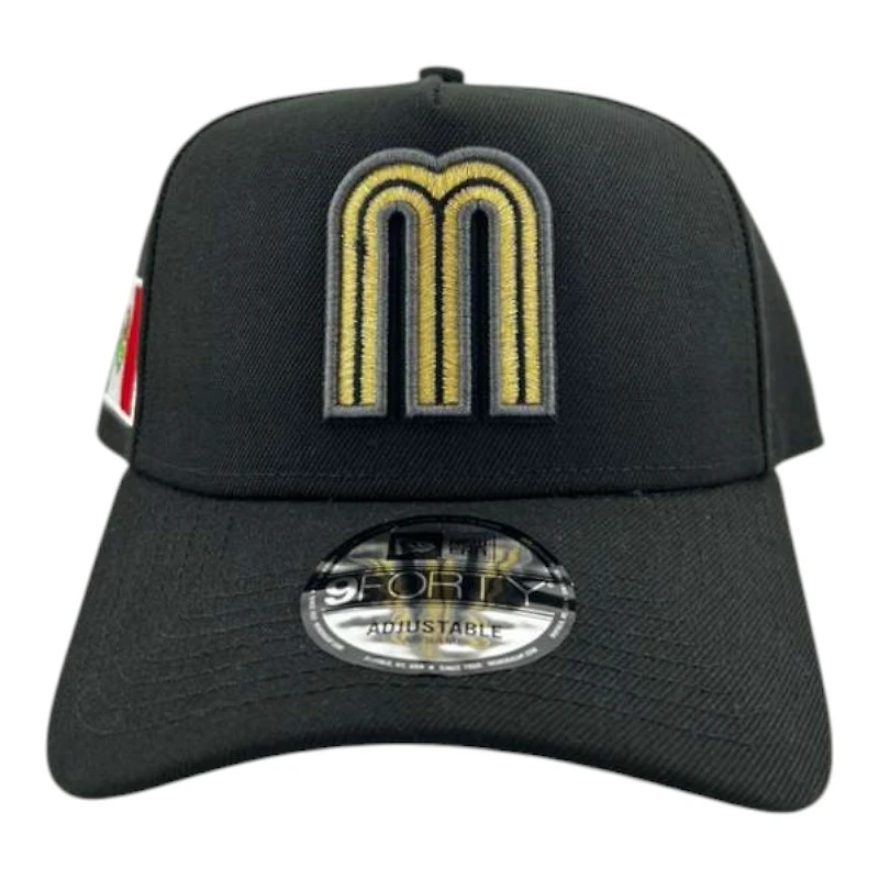 Mexico Gold Black "World Baseball Classic" Mexico Flag Patch New Era A-Frame 9FORTY Snapback Hat