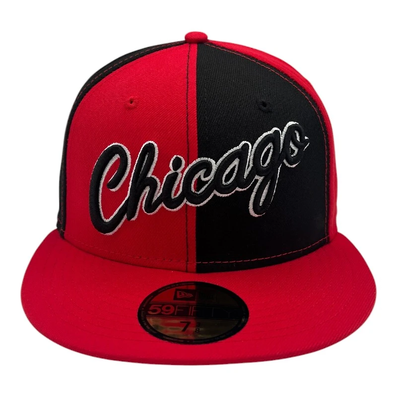 Chicago Bulls Red and Black Pinwheel Script Gray UV New Era 59FIFTY Fitted Hat