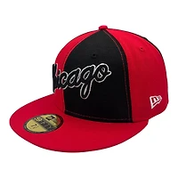 Chicago Bulls Red and Black Pinwheel Script Gray UV New Era 59FIFTY Fitted Hat
