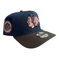 Chicago Blackhawks Navy and Brown 75th Anniversary Patch Gray UV New Era 9FIFTY A-Frame Snapback Hat