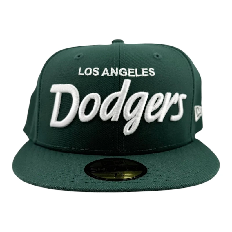 Los Angeles Dodgers Dark Green with White Wordmark Logo Black UV New Era 59FIFTY Fitted Hat