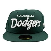 Los Angeles Dodgers Dark Green with White Wordmark Logo Black UV New Era 59FIFTY Fitted Hat