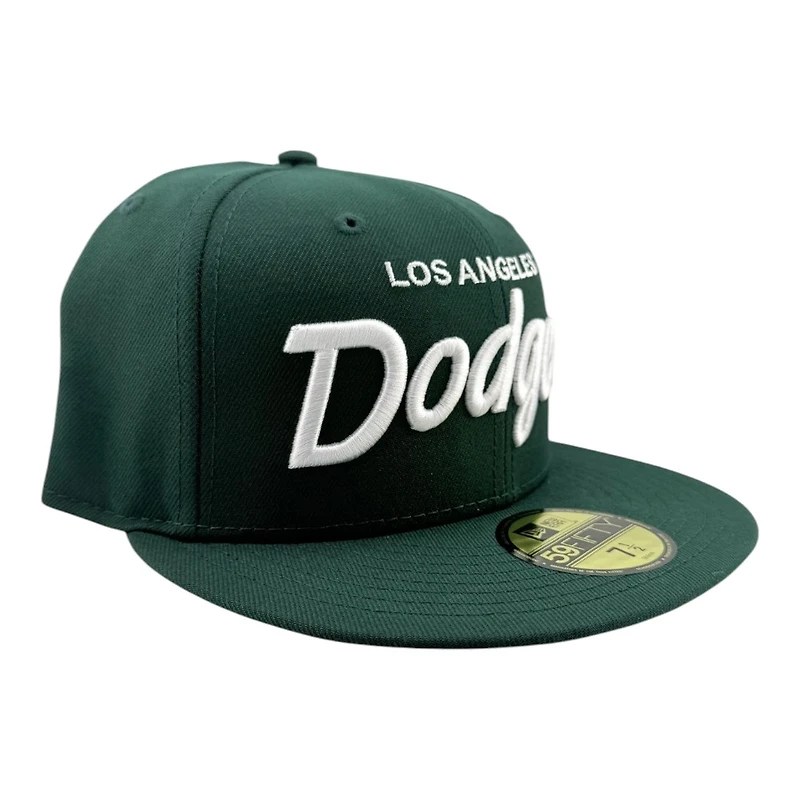 Los Angeles Dodgers Dark Green with White Wordmark Logo Black UV New Era 59FIFTY Fitted Hat