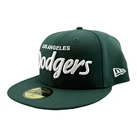 Los Angeles Dodgers Dark Green with White Wordmark Logo Black UV New Era 59FIFTY Fitted Hat
