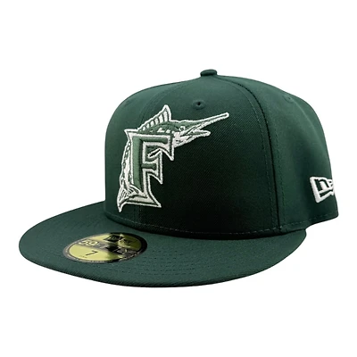 Florida Marlins Dark Green with White Logo Black UV New Era 59FIFTY Fitted Hat
