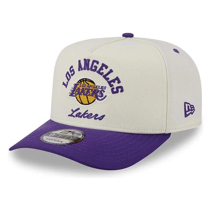 Los Angeles Lakers Chrome Two Tone Arched Text with Logo New Era 9FIFTY A-Frame Snapback Hat
