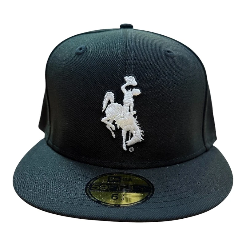 Wyoming Cowboys White on Black with Gray UV NCAA New Era 59FIFTY Fitted Hat