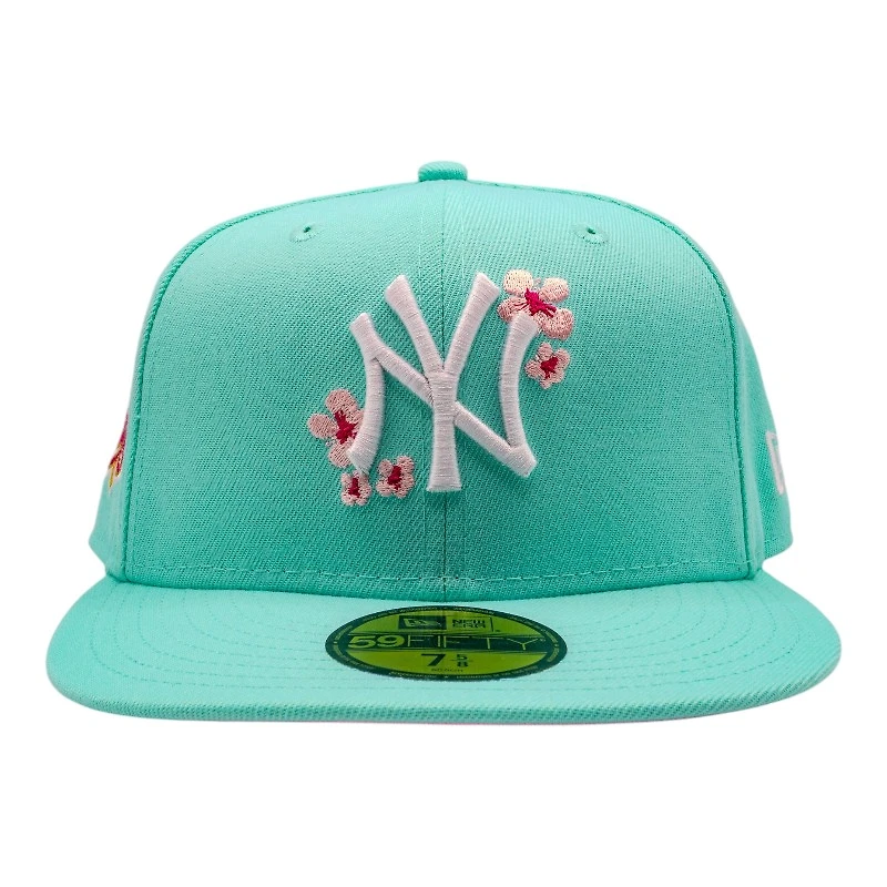 New York Yankees Mint Green Cherry Blossoms 1999 World Series Patch Pink UV Era 59Fifty Fitted Hat