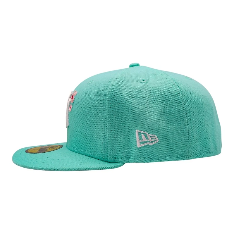 New York Yankees Mint Green Cherry Blossoms 1999 World Series Patch Pink UV Era 59Fifty Fitted Hat