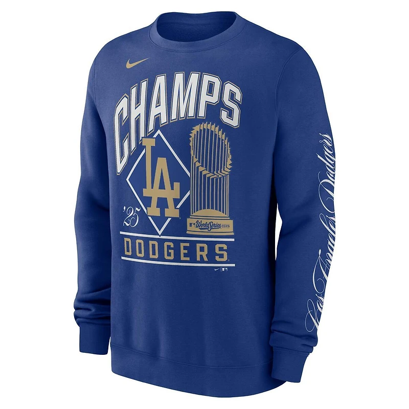 Los Angeles Dodgers Rush Blue 2025 World Series Champion Gold Nike MLB Pullover Crew