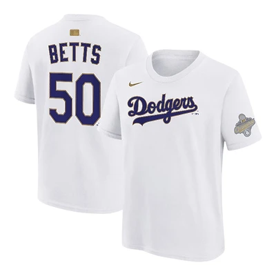 Youth Los Angeles Dodgers Mookie Betts White Nike 2026 Gold Collection Name & Number T-Shirt