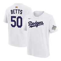 Youth Los Angeles Dodgers Mookie Betts White Nike 2026 Gold Collection Name & Number T-Shirt
