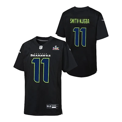 Youth Seattle Seahawks Jaxon Smith-Njigba Super Bowl LX Patch Black Carbon Nike Game Jersey