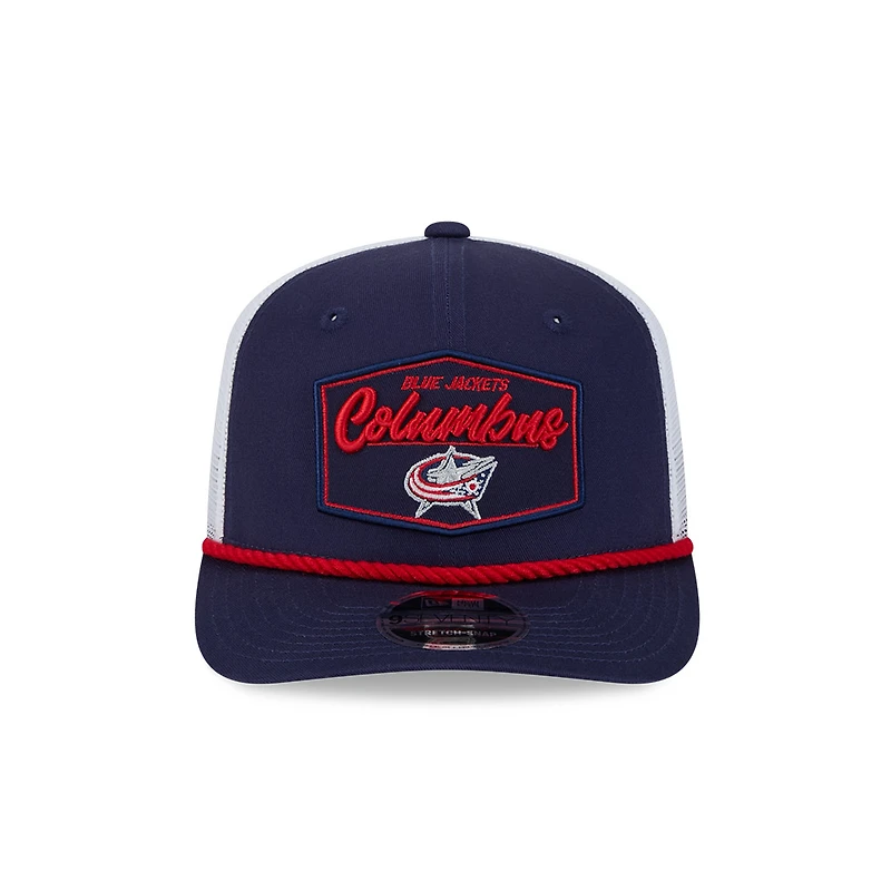 Columbus Blue Jackets Navy and White Mesh Trucker New Era 9SEVENTY Stretch-Snap Hat