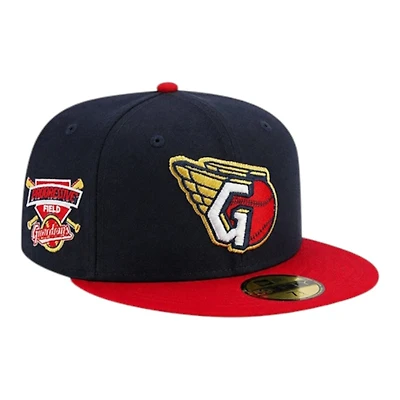 Cleveland Guardians Navy and Red Progressive Field Patch Gray UV New Era 59FIFTY Fitted Hat
