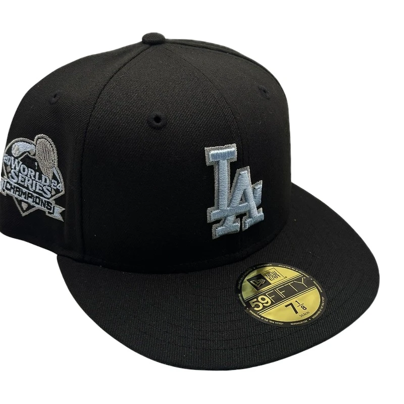 Los Angeles Dodgers Light Blue on Black 2024 World Series Champions Patch UV New Era 59FIFTY Fitted Hat