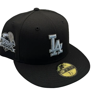 Los Angeles Dodgers Light Blue on Black 2024 World Series Champions Patch UV New Era 59FIFTY Fitted Hat