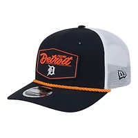 Detroit Tigers Navy and White Mesh Patch Trucker New Era 9SEVENTY Stretch Snapback Hat