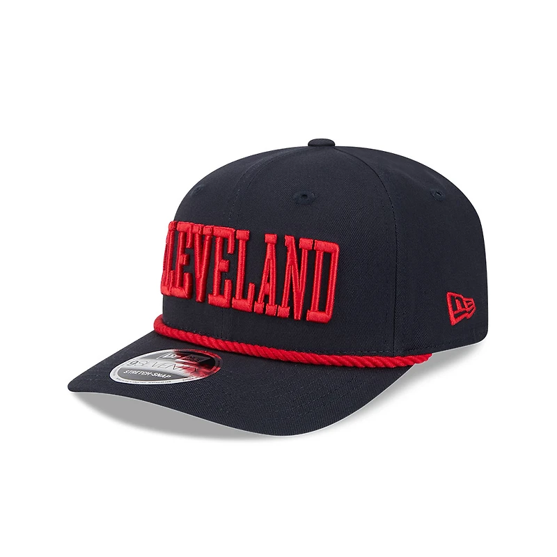 Cleveland Guardians Navy and Red Rope Wordmark New Era 9SEVENTY Stretch Snapback Hat