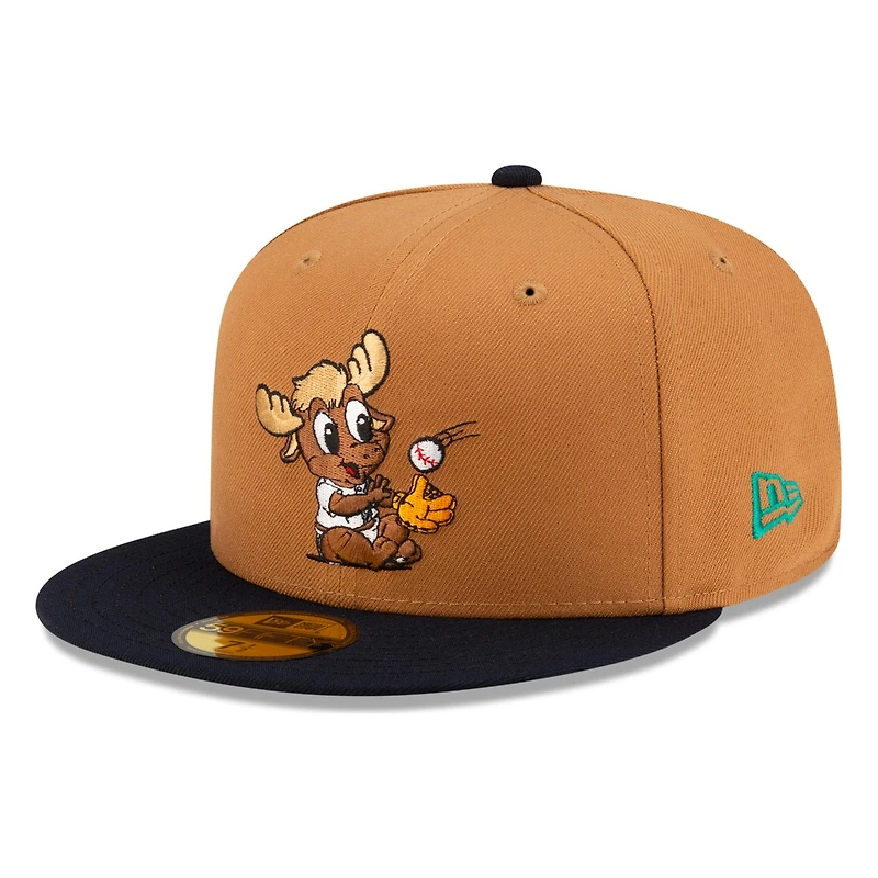 Seattle Mariners Wheat 40th Anniversary Patch Mini Mariner Moose Mascot New Era 59FIFTY Fitted Hat