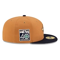 Seattle Mariners Wheat 40th Anniversary Patch Mini Mariner Moose Mascot New Era 59FIFTY Fitted Hat