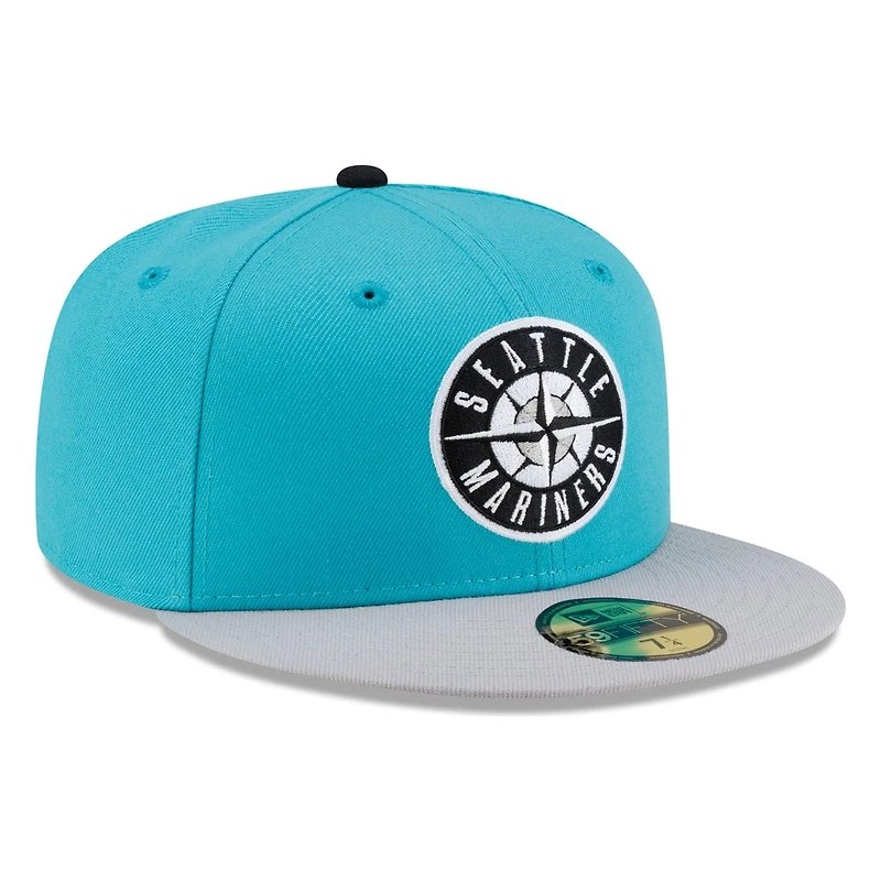 Seattle Mariners Teal Grey Visor Circle Logo New Era 59FIFTY Fitted Hat