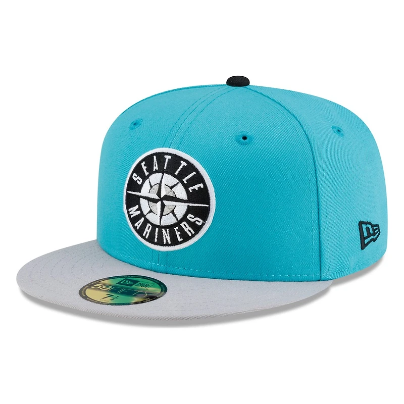 Seattle Mariners Teal Grey Visor Circle Logo New Era 59FIFTY Fitted Hat