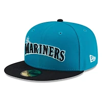 Seattle MARINERS Teal Black Visor Wordmark New Era 59FIFTY Fitted Hat