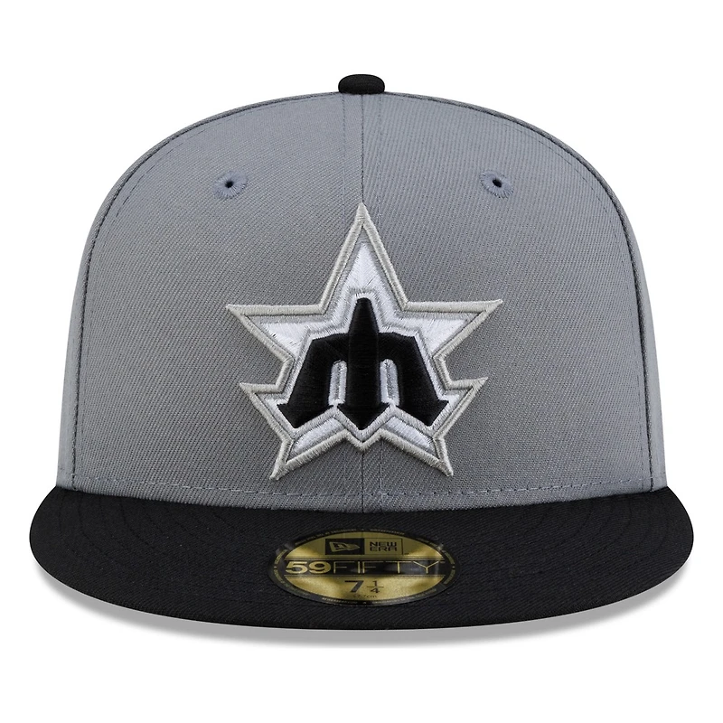 Seattle Mariners Storm Grey Black Visor Star Trident New Era 59FIFTY Fitted Hat