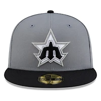 Seattle Mariners Storm Grey Black Visor Star Trident New Era 59FIFTY Fitted Hat