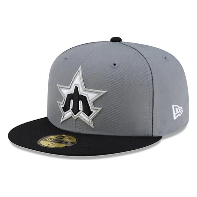 Seattle Mariners Storm Grey Black Visor Star Trident New Era 59FIFTY Fitted Hat