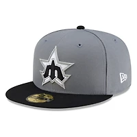 Seattle Mariners Storm Grey Black Visor Star Trident New Era 59FIFTY Fitted Hat