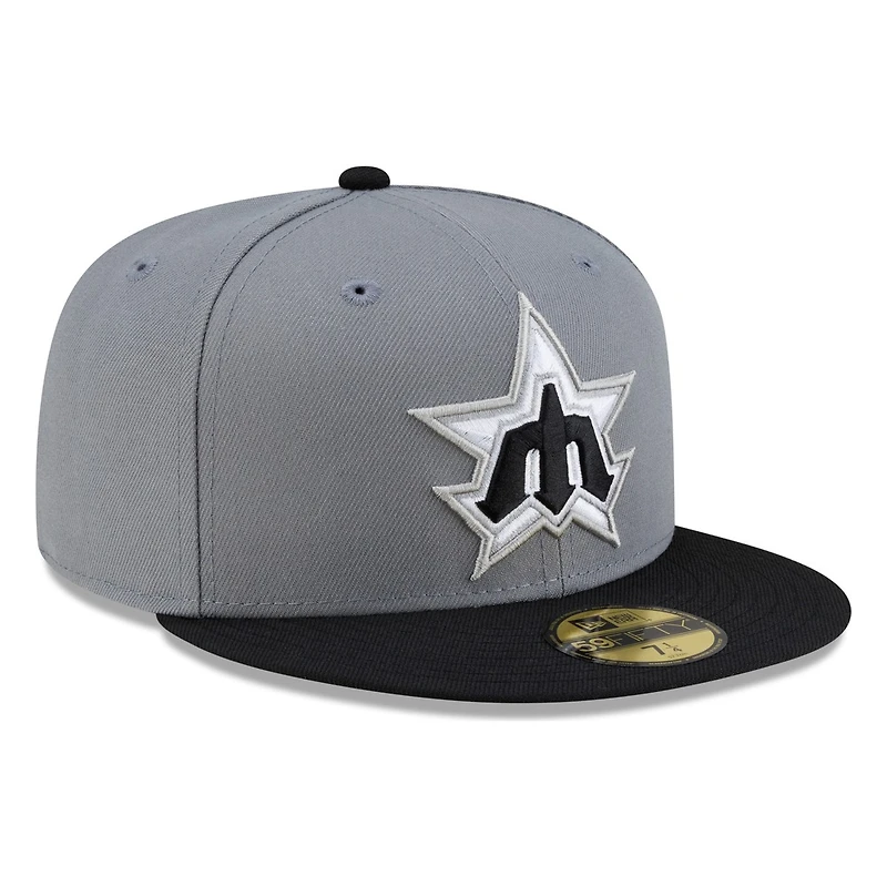 Seattle Mariners Storm Grey Black Visor Star Trident New Era 59FIFTY Fitted Hat