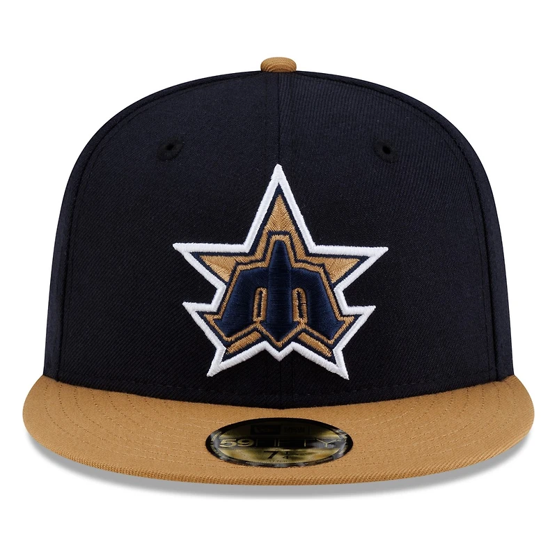Seattle Mariners Navy Wheat Visor Star Trident New Era 59FIFTY Fitted Hat